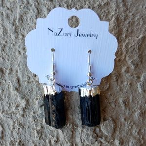 RAW BLACK TOURMALINE EARRINGS, DANGLE EARRINGS